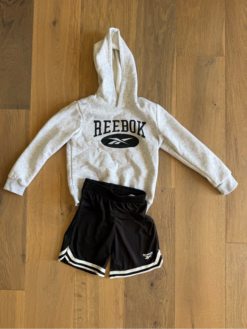 Boys Reebok Light Gray Hoodie and Black Shorts Combo - size 7